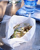 Whiting cooked in parchment paper