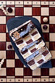 A chessboard cake seen from above