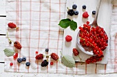 Various berries on a tea towel