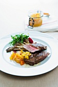 Foal steaks with orange and pineapple chutney