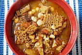 Bowl of Menudo Colorado or "Red Menud"; A Classic Mexican Tripe Stew