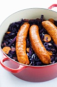 Red cabbage with carrots and Montbeliard sausage (France)