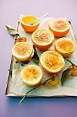 Orange and lemon skins filled with crème brulée