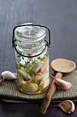 Pickled garlic with thyme