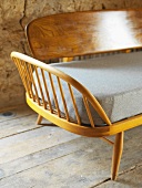 Fifties-style bench on old floorboards