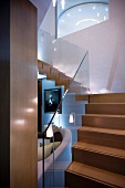 Modern staircase with glass balustrade