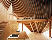 Kitchen island in elegant wooden house