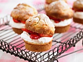 Strawberry shortcakes on cake rack