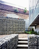 Courtyard with gabion wall