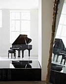 Piano, pedestal & large mirror