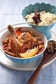 Oriental roast chicken with braised vegetables and walnuts