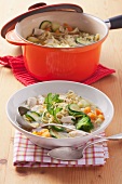 Chicken stew with pasta and vegetables