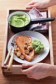 Turkey escalope with mushrooms and chive mashed potatoes