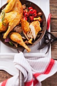Roast chicken with wild mushrooms and cherry tomatoes