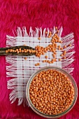 Red Lentils in a Clear Glass Bowl