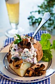 Baked potato with mushroom and bacon filling