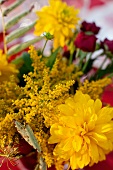Summer bouquet with yellow dahlias