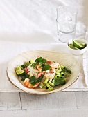 Prawns with rice noodles, cucumbers and Thai herbs