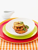 Grilled peaches with herb sauce