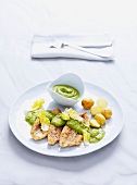Perch with creamed lettuce and potatoes