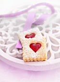 Shortbread biscuits with jam hearts