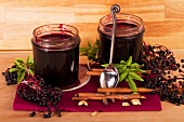 Jars of homemade elderberry jam