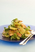 Potato salad with trout and grapes