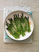 Asparagus Spears with Parmesan Cheese; In Pan; From Above