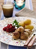 Köttbullar (Swedish meatballs) with cranberries and potatoes