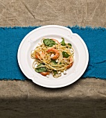Linguine with prawns, spinach and sheep’s cheese