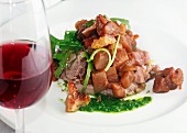 Pork and sweet potato ragout with mint sauce