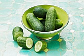 A bowl of pickling cucumbers