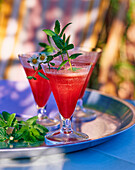 Strawberry syrup with fresh mint