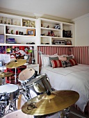 Teenager's bedroom with drum kit