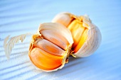 A garlic clove, halved