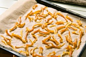 Candied orange peel on a baking tray