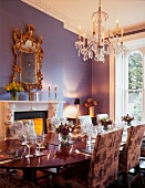 Set table in luxurious dining room of villa