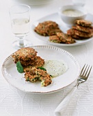 Courgette cakes with mint yogurt