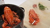 Taking cooked lobster out of water