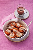 Apricot gratin with goat cheese and chocolate sauce