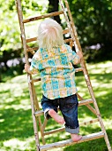 Toddler climbing up a ladder