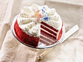 Triple Layer Red Velvet Cake with Slice Removed