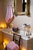 Vintage-look bathroom in candlelit atmosphere