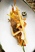 Sea bass with rabbit and potato and parmesan purée
