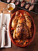 Roast chicken with carrots