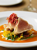 Tuna fish steak with pepper salad