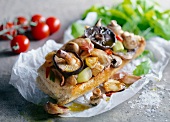 Baguette with mushrooms and onions