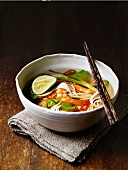 Chinese noodle soup with prawns