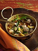 Vietnamese noodle soup with pork dumplings