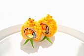 Fried salmon maki sushi with shrimps and cream cheese